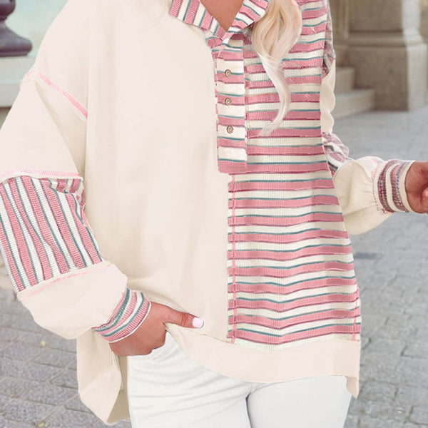 Stitched Detail Color Block Patchwork Oversized Pullover Top