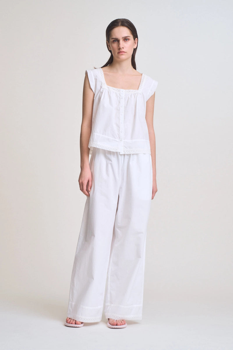 Eyelet Trim Detailed Sleeveless Top