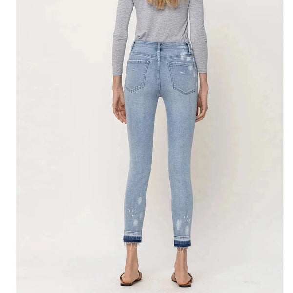 Medium washed denium mid-rise crop skinny jeans - Womens clothing