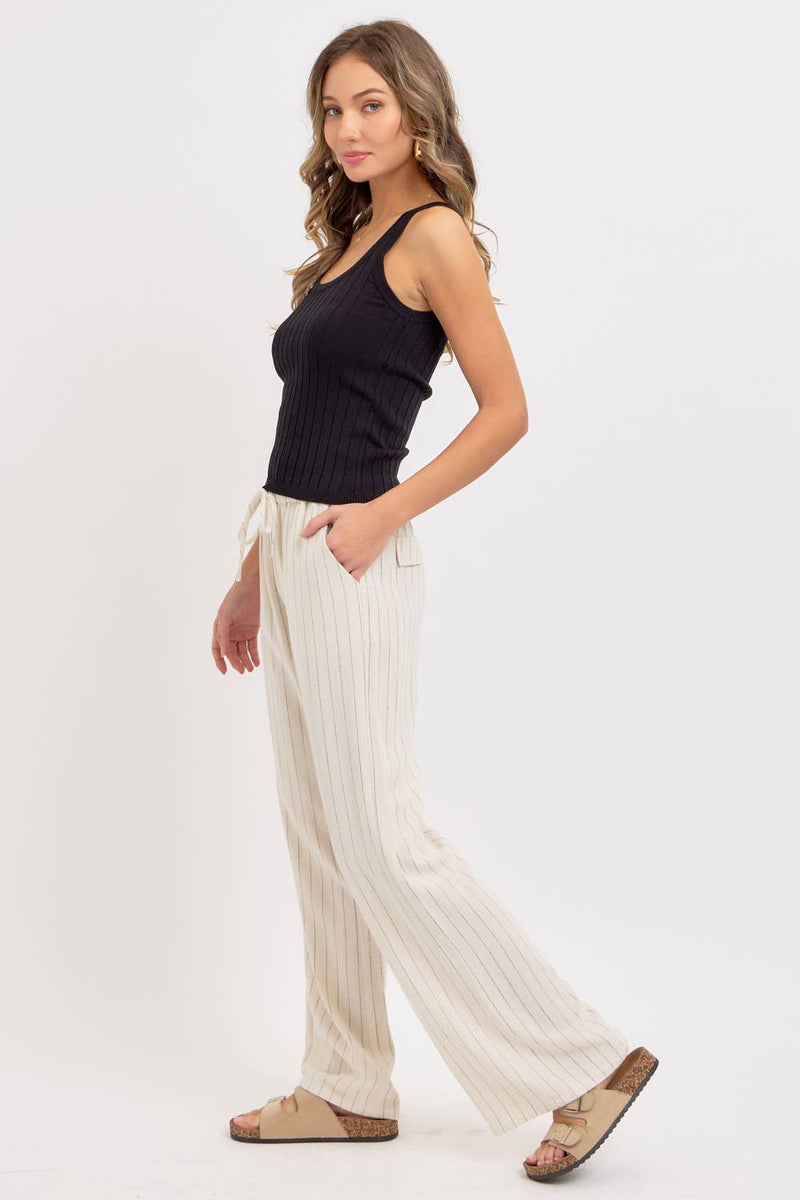 Linen Blend Striped Pull on Pants