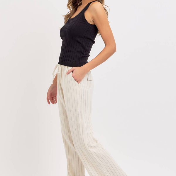 Linen Blend Striped Pull on Pants
