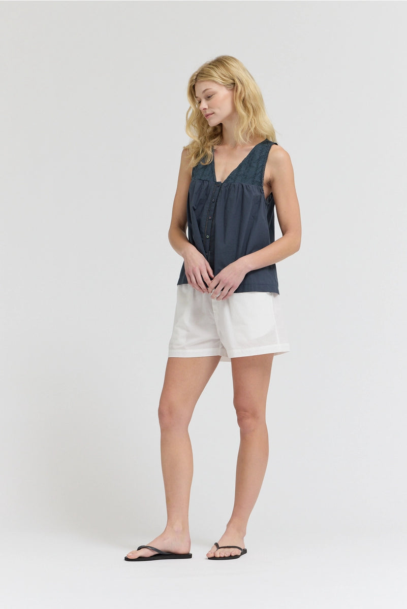 Cotton V-Neck Eyelet Tank