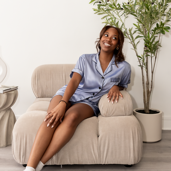 Baby Blue with Black Trim Satin Pajamas