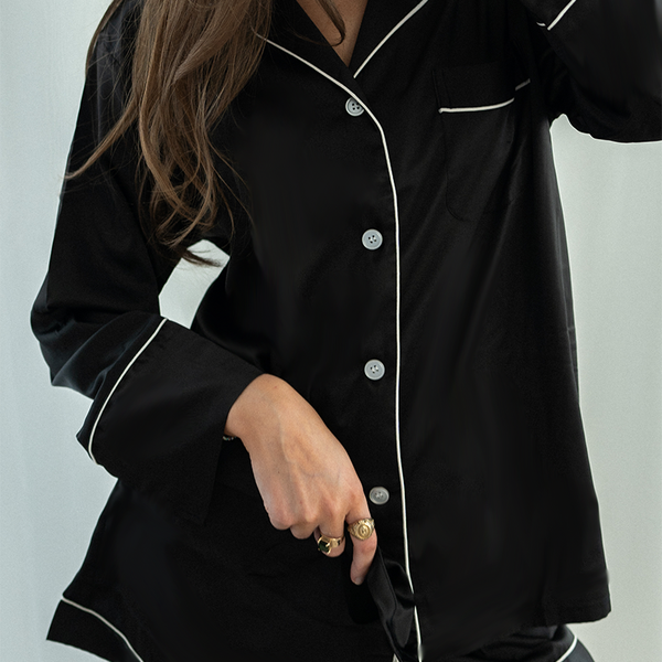 Black Long Sleeve Top and Shorts Set with White trim