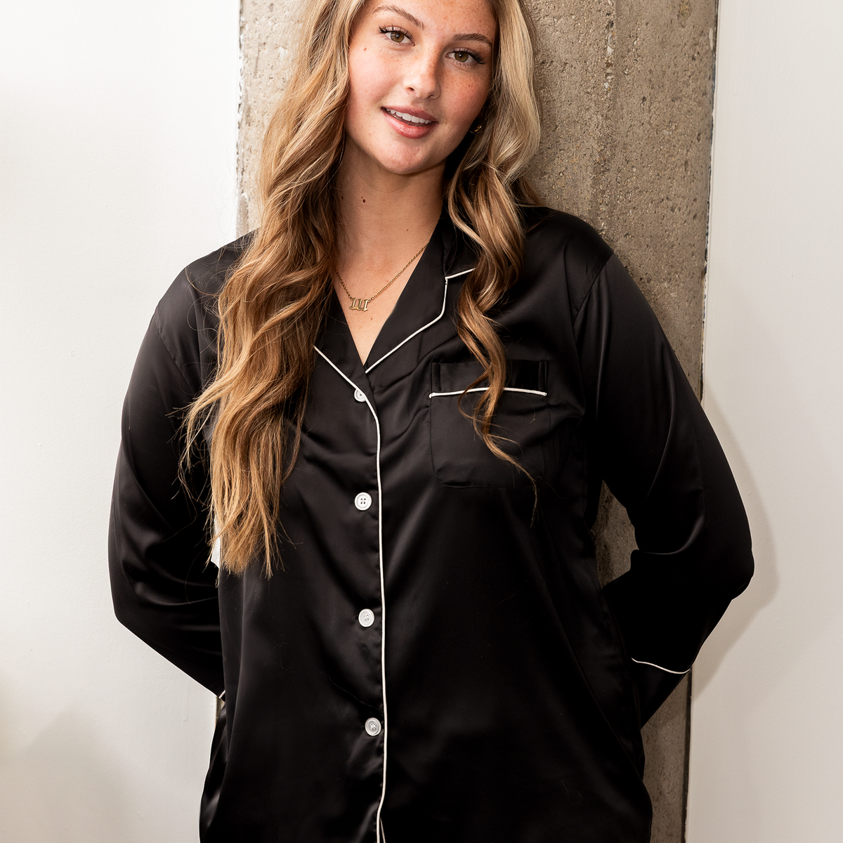 Black Satin Pajama Pants Set