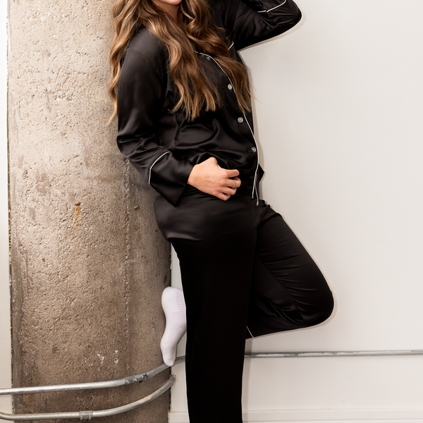 Black Satin Pajama Pants Set