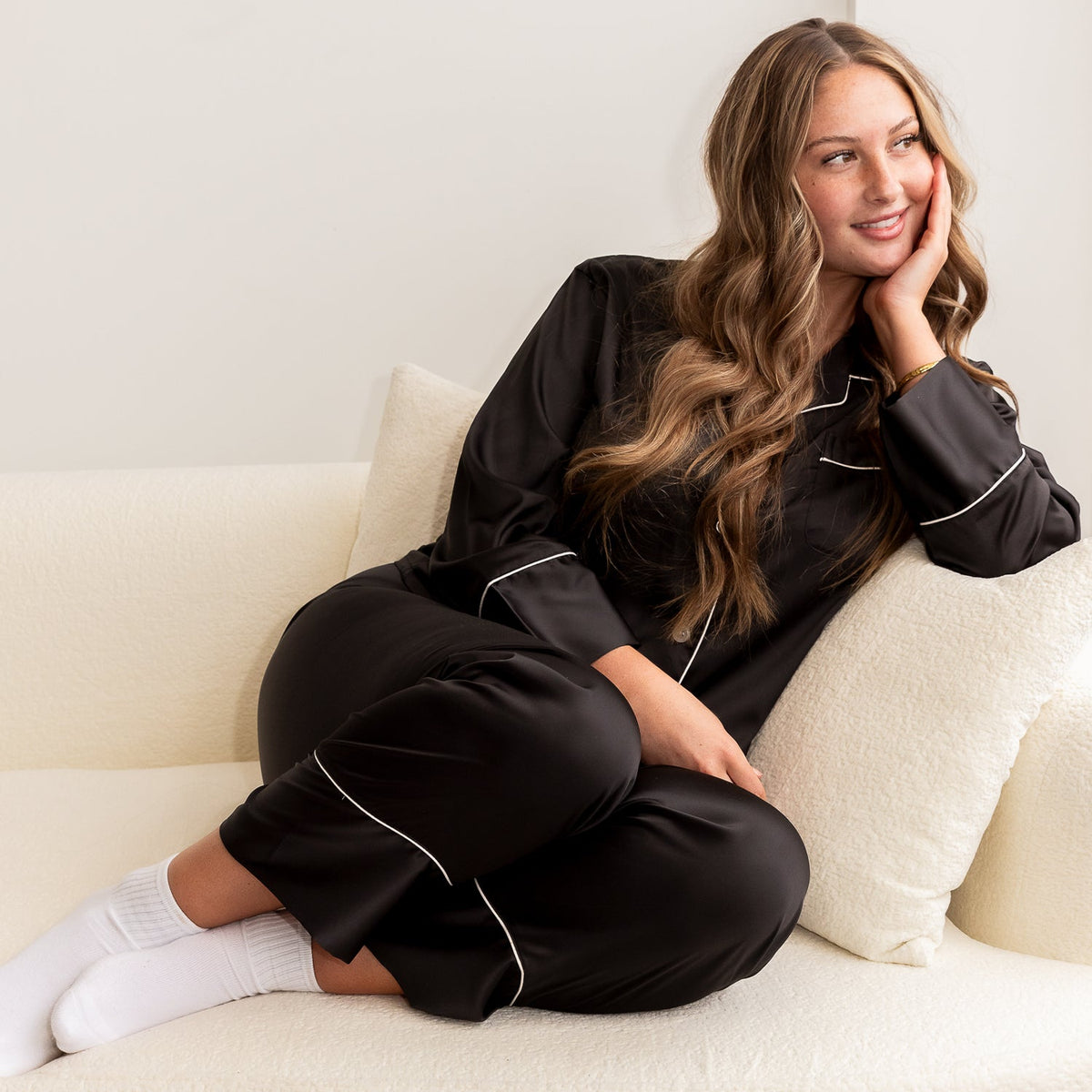 Black Satin Pajama Pants Set