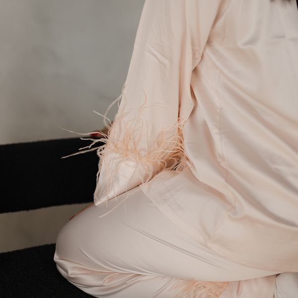 Blush Feather Satin Pants Set