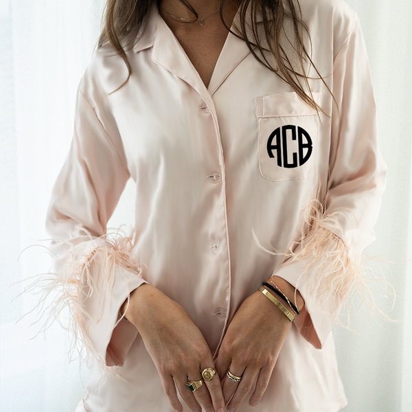 Blush Feathers Satin Shorts Set