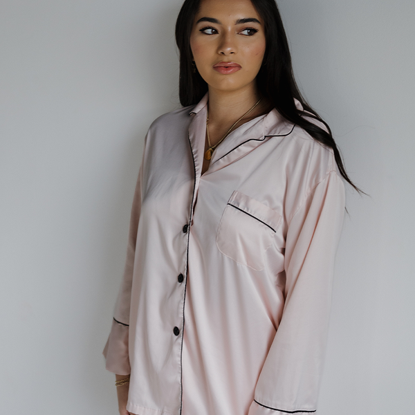 Blush Long Sleeve Top and Shorts Set with Black trim