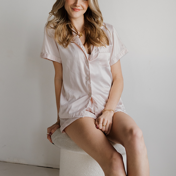 Blush Satin Pajamas Shorts Set