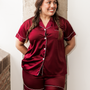 Burgundy Satin Pajamas Shorts Set