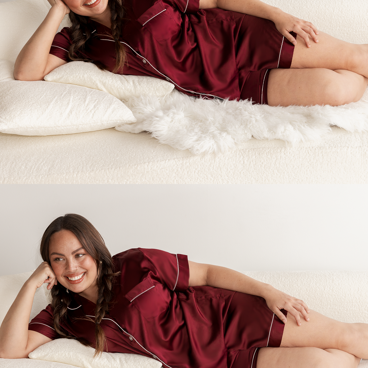 Burgundy Satin Pajamas Shorts Set