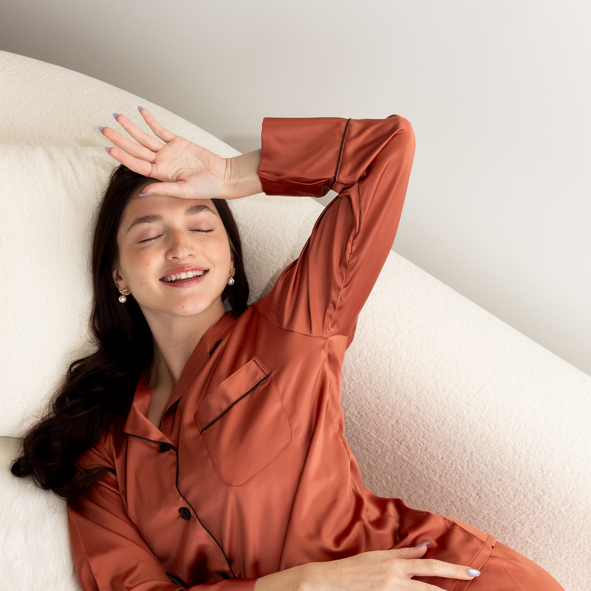 Burnt Orange Satin Pajama Pants Set