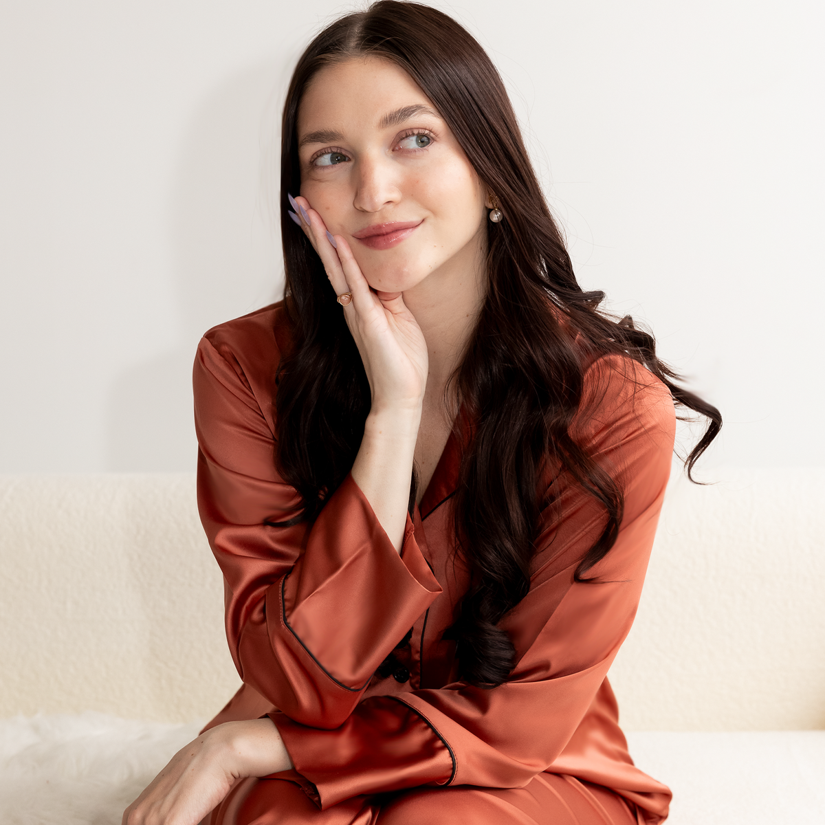 Burnt Orange Satin Pajama Pants Set