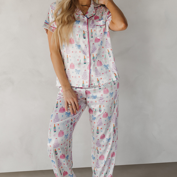 Celebrations Satin Pajamas Pants Set with Ribbon tie