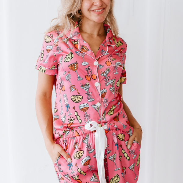 Cheers to Bedtime Satin Pajamas Shorts Set