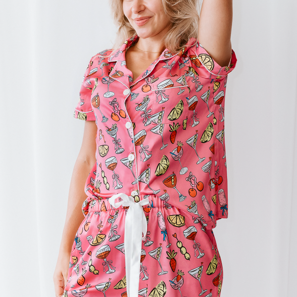 Cheers to Bedtime Satin Pajamas Shorts Set