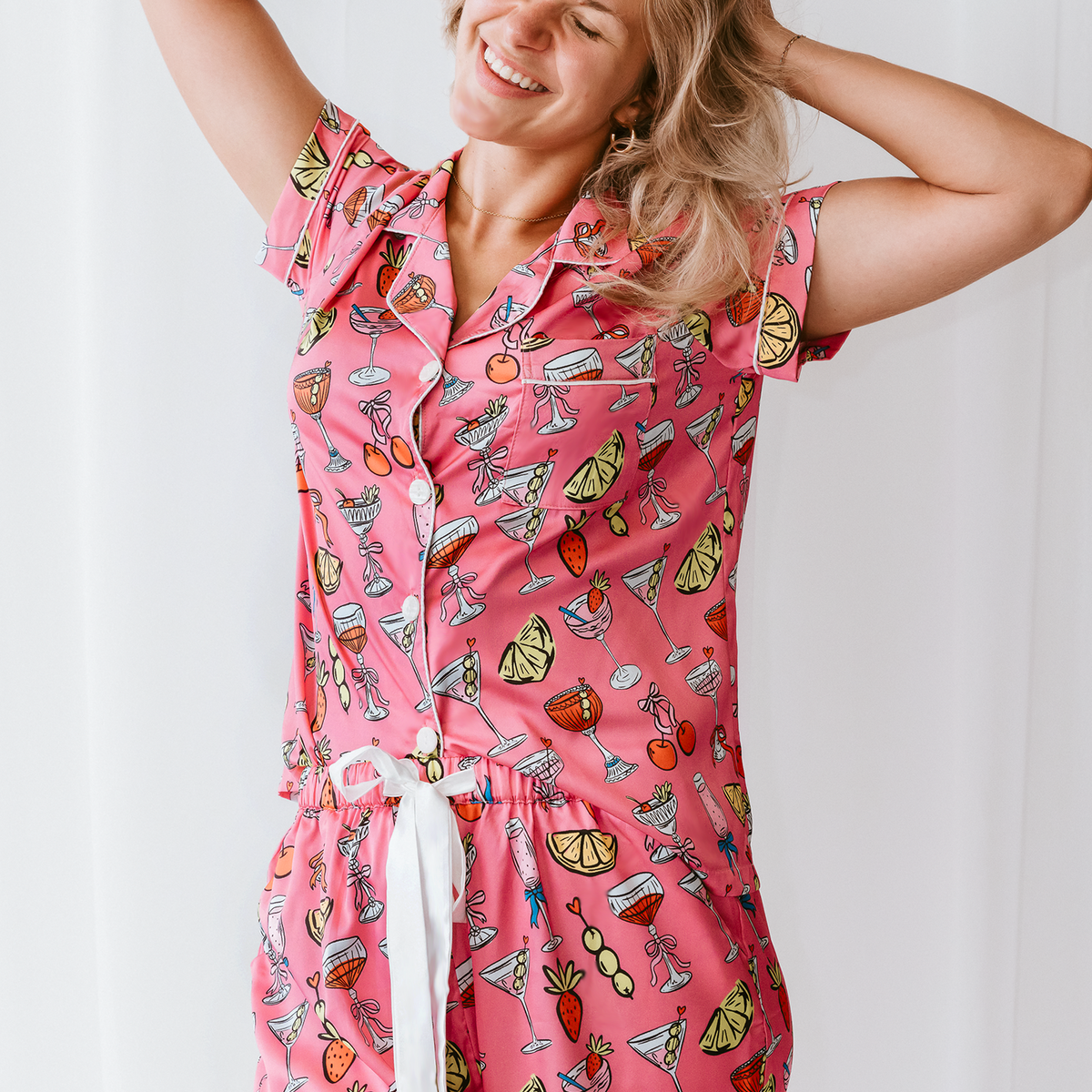 Cheers to Bedtime Satin Pajamas Shorts Set