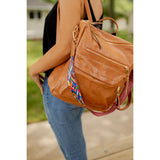 Tan stylish womens backpack; womens outfit accessory. 