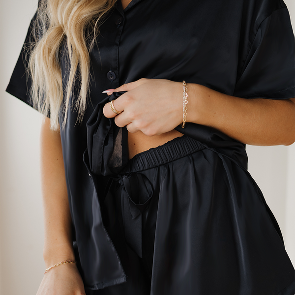 Dark Navy Flowy Satin Pajamas
