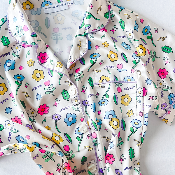 Ditzy Daisy Satin Pajamas Shorts Set