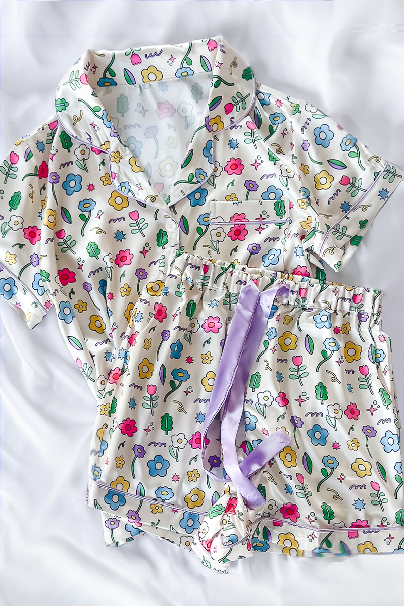 Ditzy Daisy Satin Pajamas Shorts Set
