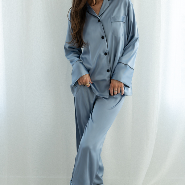 Baby Blue Satin Pajama Pants Set