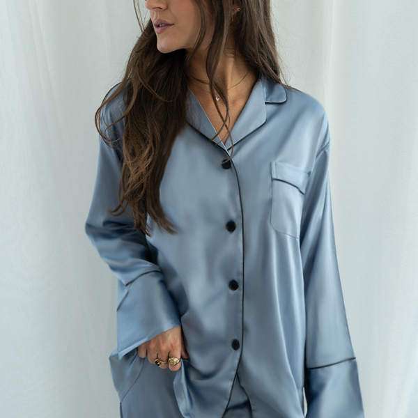 Baby Blue Satin Pajama Pants Set