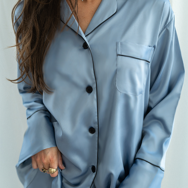 Baby Blue Satin Pajama Pants Set