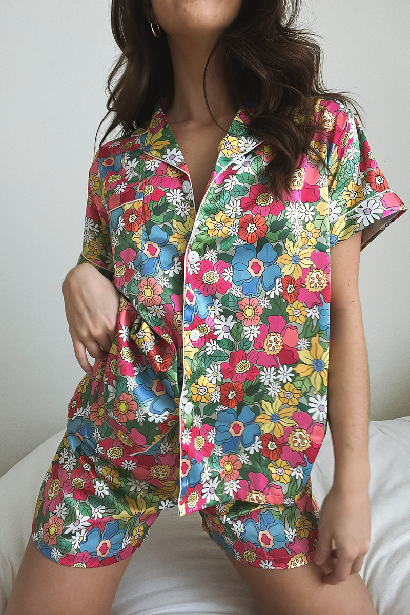 Flowerland Satin Pajamas Shorts Set