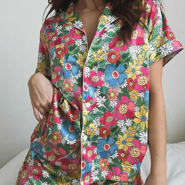 Flowerland Satin Pajamas Shorts Set