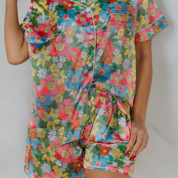 Flowerland Satin Pajamas Shorts Set