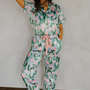 Fluid Tulips Satin Pajamas Pants Set with Ribbon tie