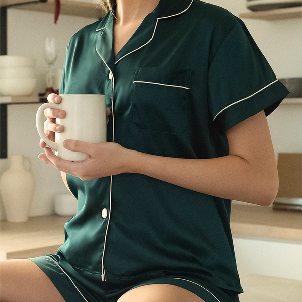 Forest Green Satin Pajamas Shorts Set