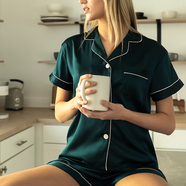 Forest Green Satin Pajamas Shorts Set