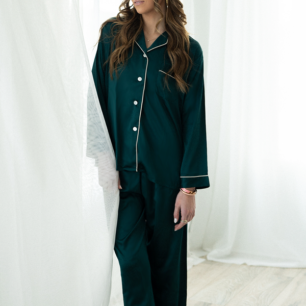 Forest Green Satin Pajama Pants Set