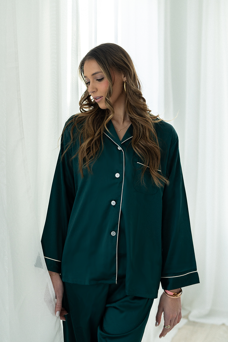 Forest Green Satin Pajama Pants Set