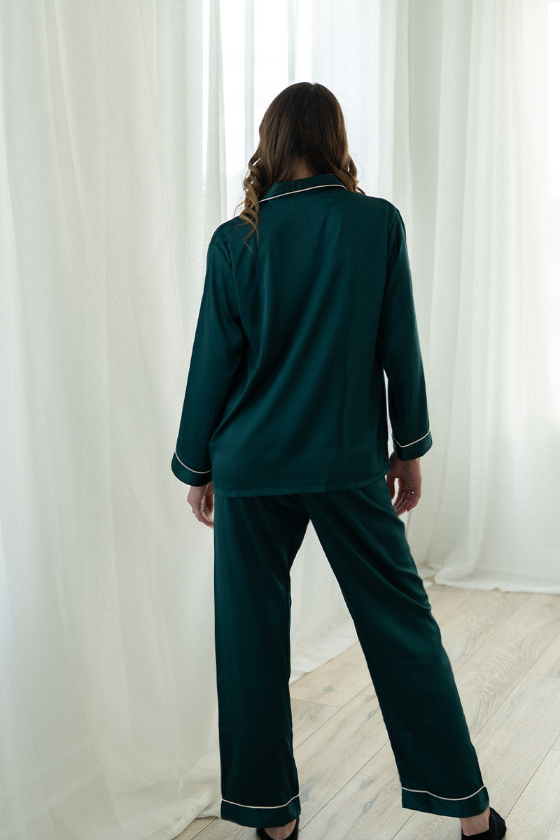 Forest Green Satin Pajama Pants Set