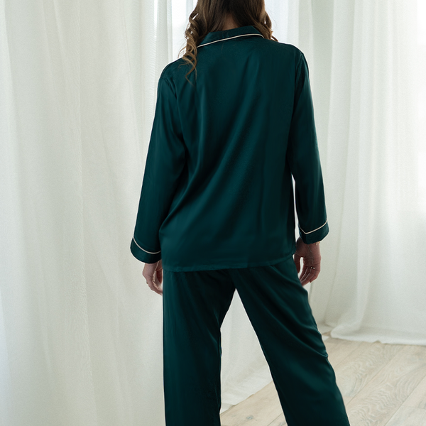 Forest Green Satin Pajama Pants Set