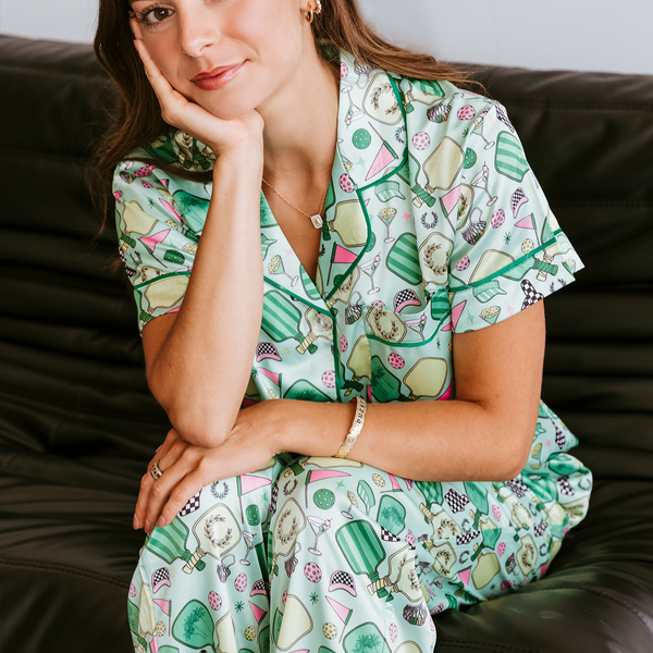 Fun & Games Pickleball Satin Pajama Pants Set