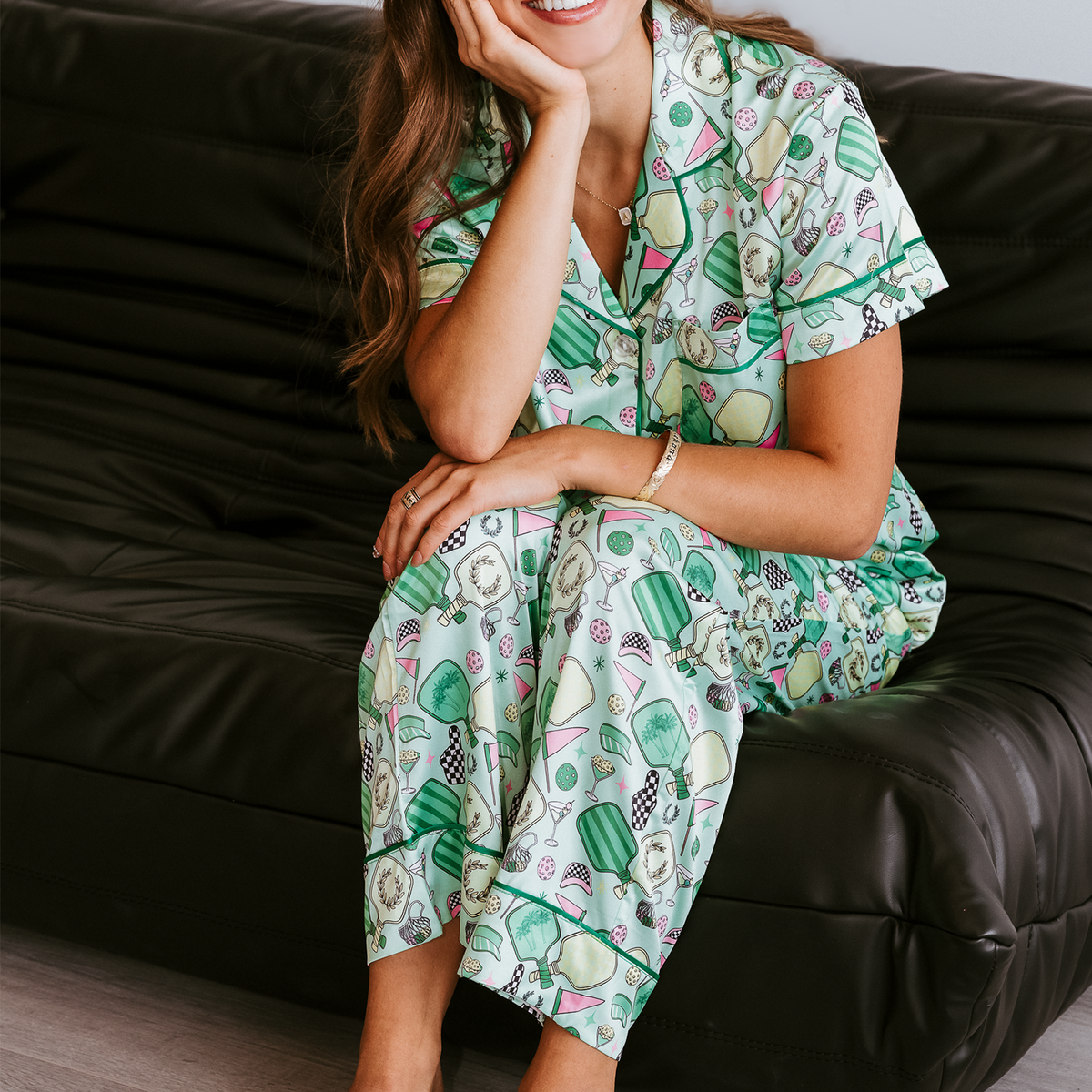 Fun & Games Pickleball Satin Pajama Pants Set