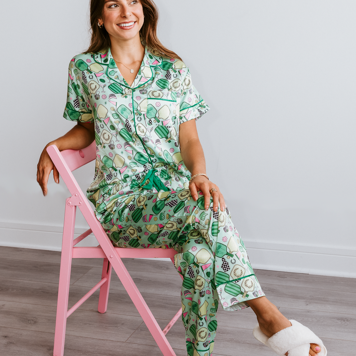 Fun & Games Pickleball Satin Pajama Pants Set