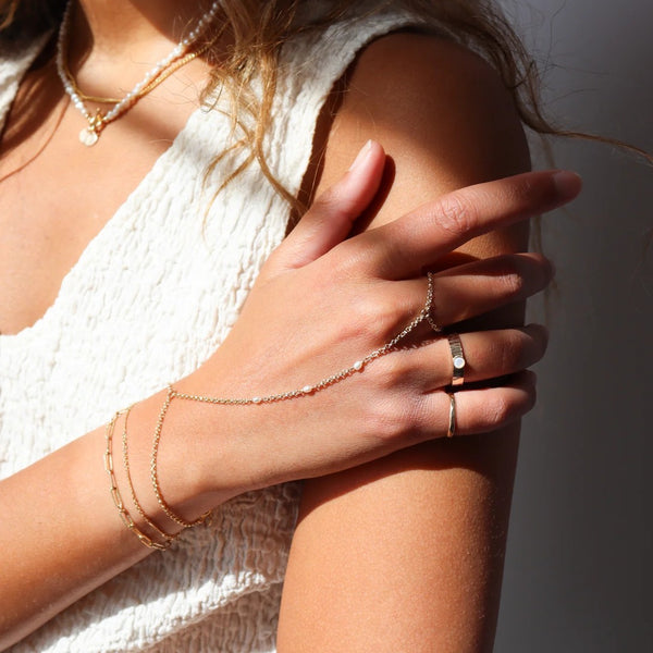 Gemini Hand Chain With Pearls - 14k gold fill