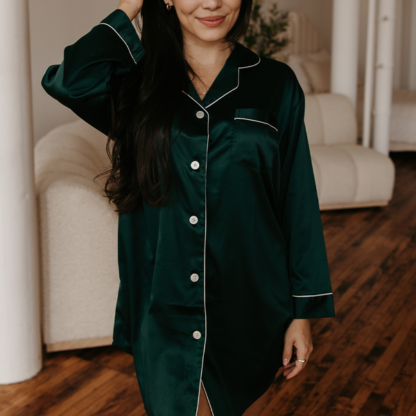 Forest Green Satin Sleep Shirt