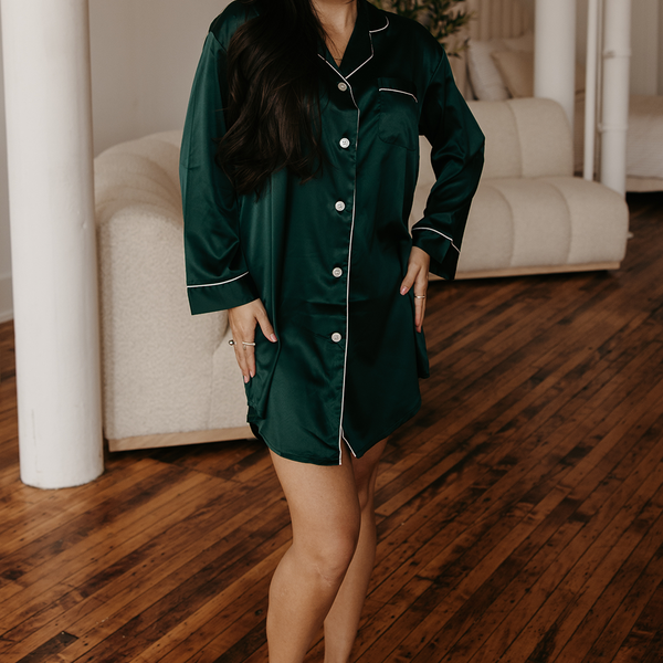 Forest Green Satin Sleep Shirt