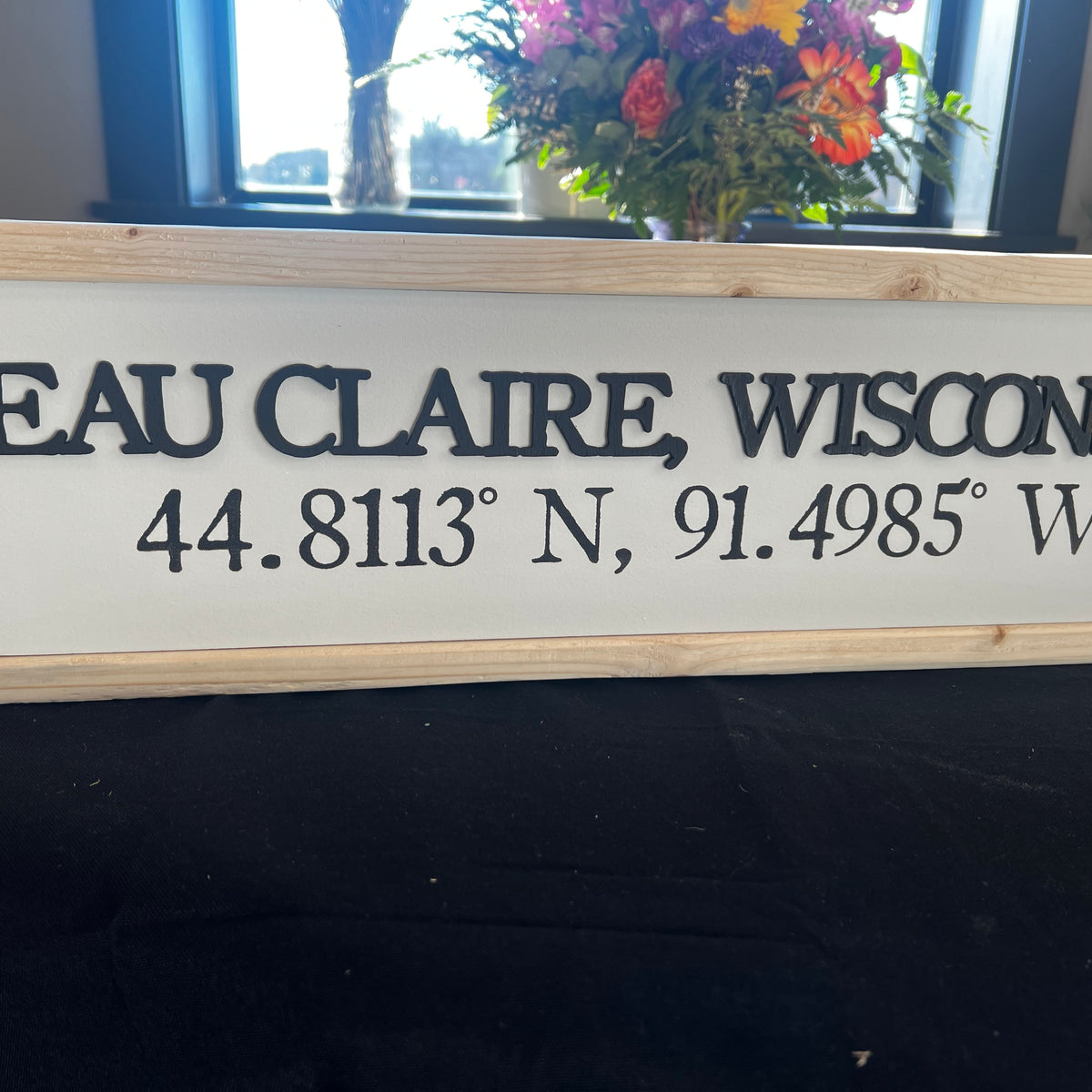 Eau Claire, WI With Coordinates Wood Laser 3D Sign