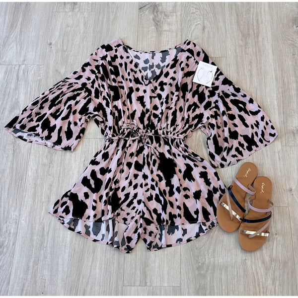 Leopard print belted romper - Womens Clothing