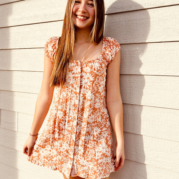 Floral Button-down Sundress with Square neck