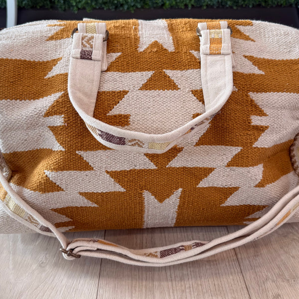 Cream and Orange Aztec Duffel